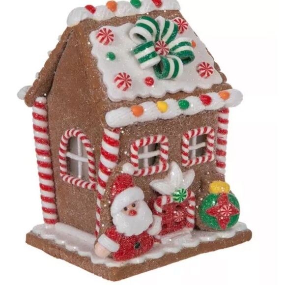 Light Up Glitter Gingerbread House Festive Gingerbread House with Santa Figurine - Picture 3 of 5